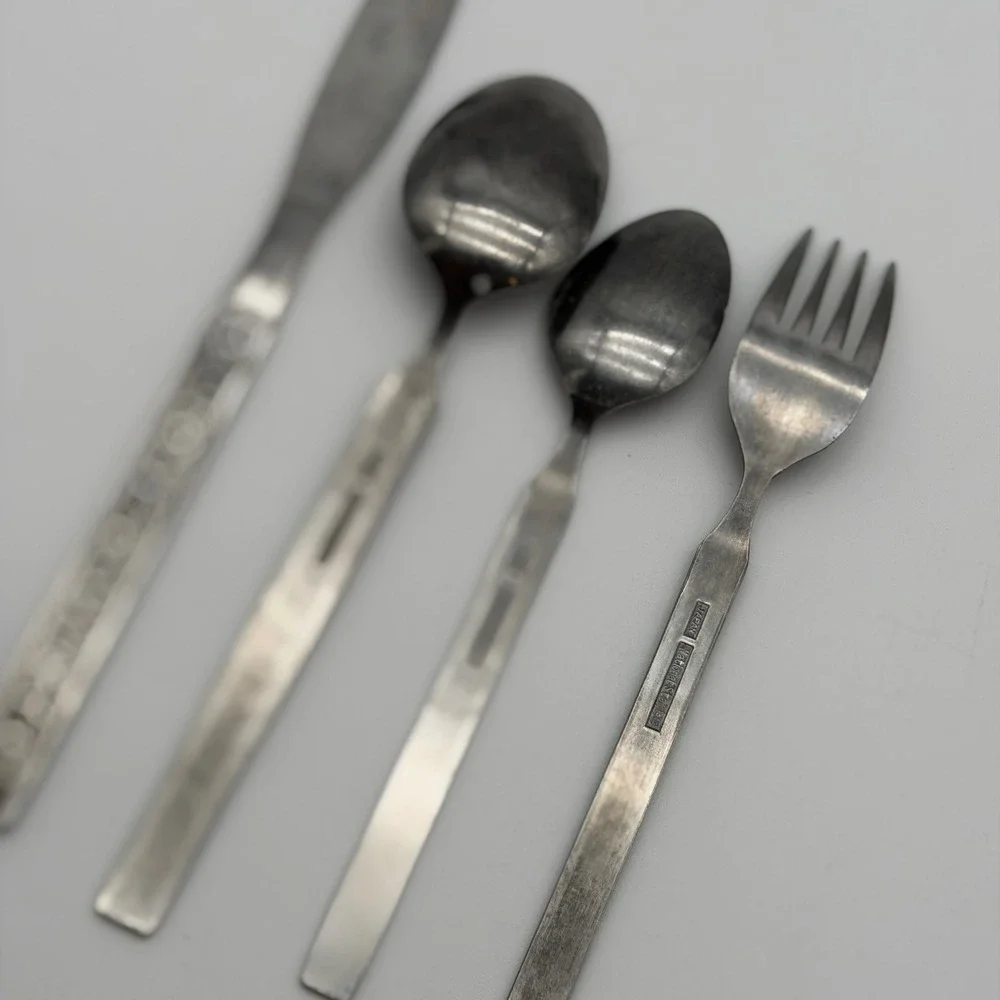 National Stainless Japan Rose Floral Flatware Set 4pc Vintage Silverware MCM